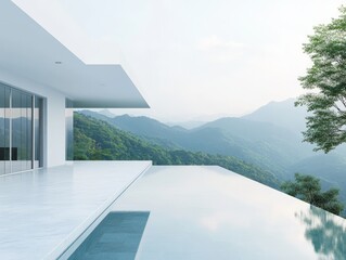 Fototapeta premium Minimalist Luxury House with Mountain View