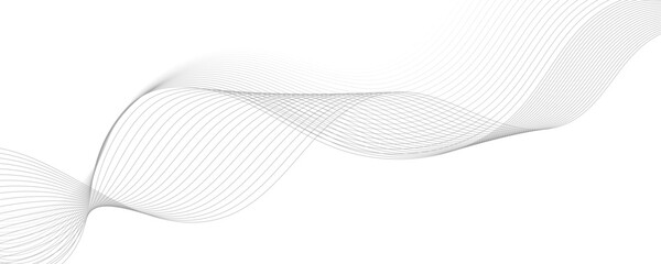 Abstract gray wave dynamic curve lines on transparent background with flowing particles. Digital energy waves technology concept. Modern backdrop design for business, presentation, banner.