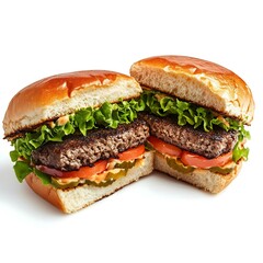 A burger cut in half