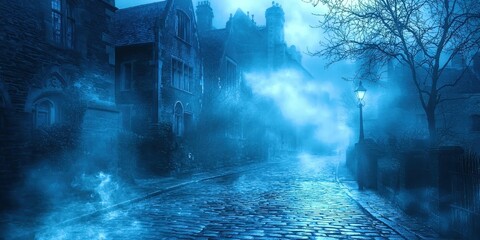 Street with a lamp post and a building in the background