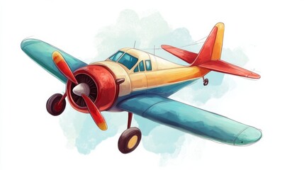 funny airplane , kids illustrations , cartoonish , white background
