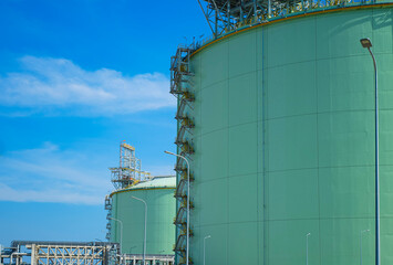 storage tank, Large oil tanks in industrial plants with blue background.
