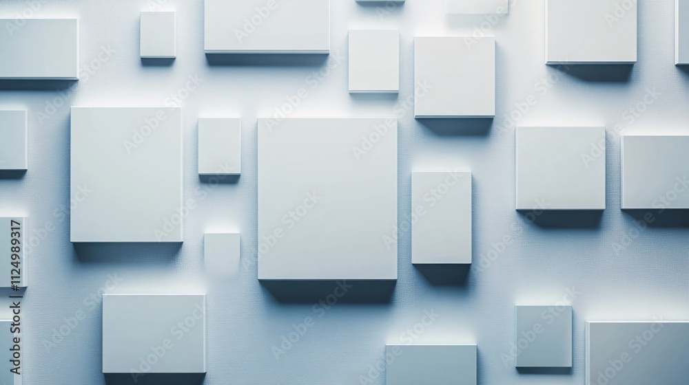 Aufkleber White cubes of different sizes creating an abstract pattern on a wall