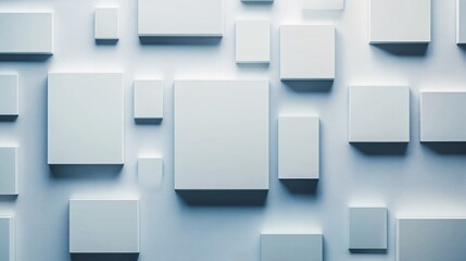 White cubes of different sizes creating an abstract pattern on a wall