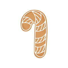 Christmas lollipop shaped Gingerbread Cookie with decorative icing. Traditional Christmas holiday cookies. Isolated a white background for card, postcard, cover. EPS 10