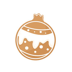 Christmas ball shaped Gingerbread Cookie with decorative icing. Traditional Christmas holiday cookies. Isolated a white background for card, postcard, cover. EPS 10