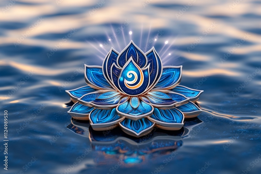 Aufkleber A vibrant 3D rendering of the Aum symbol floating above a glowing lotus, with intricate details and divine light beams emanating from it