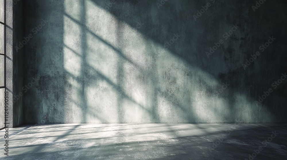 Aufkleber empty industrial room with concrete walls and window light creating shadows