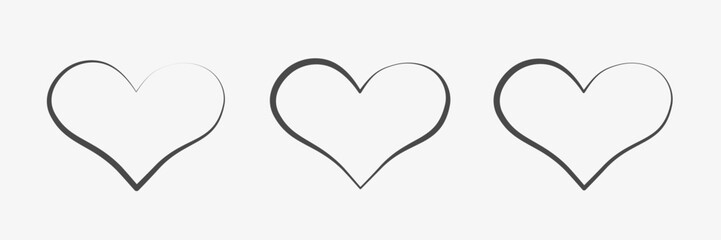 Set of outline heart. Sketch thin line shapes. Vector illustration