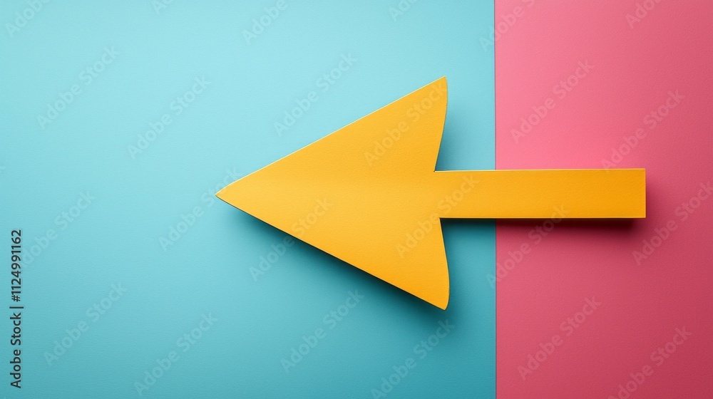 Poster a bright yellow paper arrow adorns a striking color split background of soft blue and lively pink. t