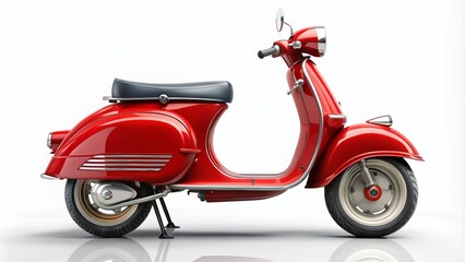 Obraz premium Classic Retro Red Scooter Isolated on White Background, Perfect for Vintage Lifestyle Themes and Creative Projects, Showcasing Iconic Design and Timeless Charm for Enthusiasts
