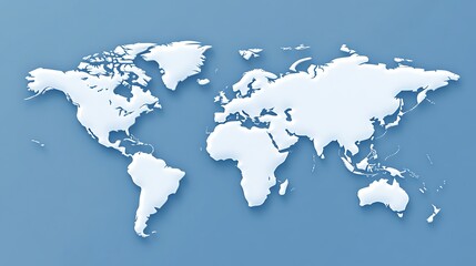 A white world map on a light blue background.

