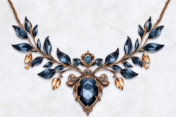 A vintage-style poster of a diamond necklace, with muted colors and ornate typography evoking an era of timeless luxury