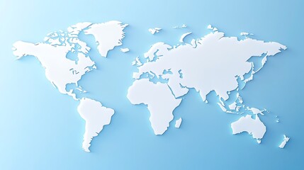 A white world map on a light blue background.

