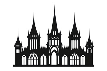 Fototapeta premium A silhouette of a gothic-style castle with multiple spires and arches.
