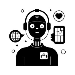 Virtual AI Assistant Silhouette Vector Illustration Futuristic Workplace Automation Design.
