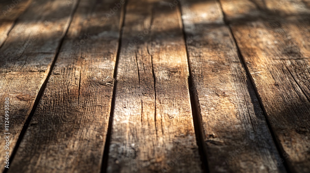 Poster sunlight filtering through wooden planks creating dramatic shadows