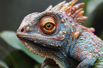 Obraz premium A close up of a colorful chameleon sitting on a leaf