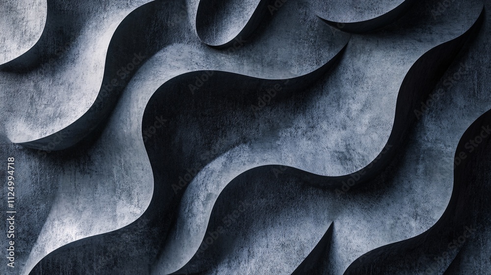 Poster Dark gray concrete waves creating abstract relief pattern