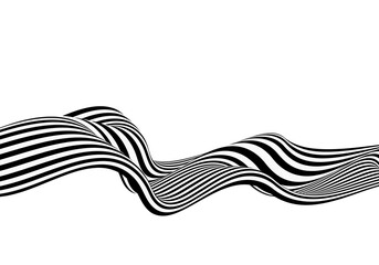 Flowing abstract black and white striped wave flow, PNG wave.
