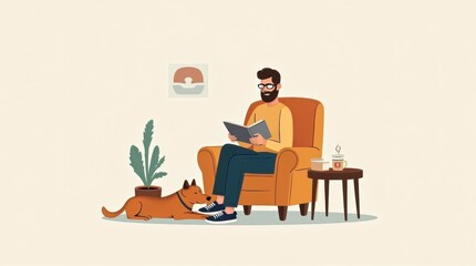 Fototapeta premium Bearded Man with Glasses Sitting in Vector Style Illustration