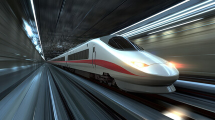 Fototapeta premium High speed train racing through tunnel, showcasing speed and technology