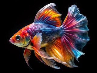 Fototapeta premium Close-up Double Exposure of a Colorful Fish in Artistic Movement on Black Background for Fine Art Design Concept