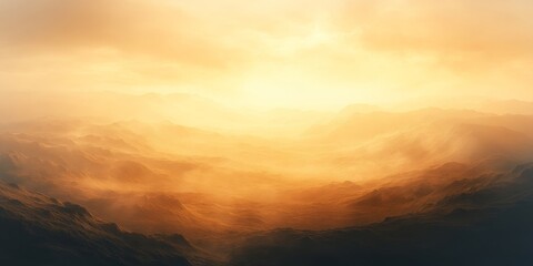 Fototapeta premium misty mountain range with light fog and warm, golden light, Generative AI