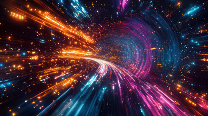 Obraz premium cosmic landscape illustrating speed of light in vibrant colors