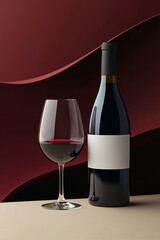 Minimalist Still Life Upright Wine Bottle with Blank Label in a Cozy Home Kitchen