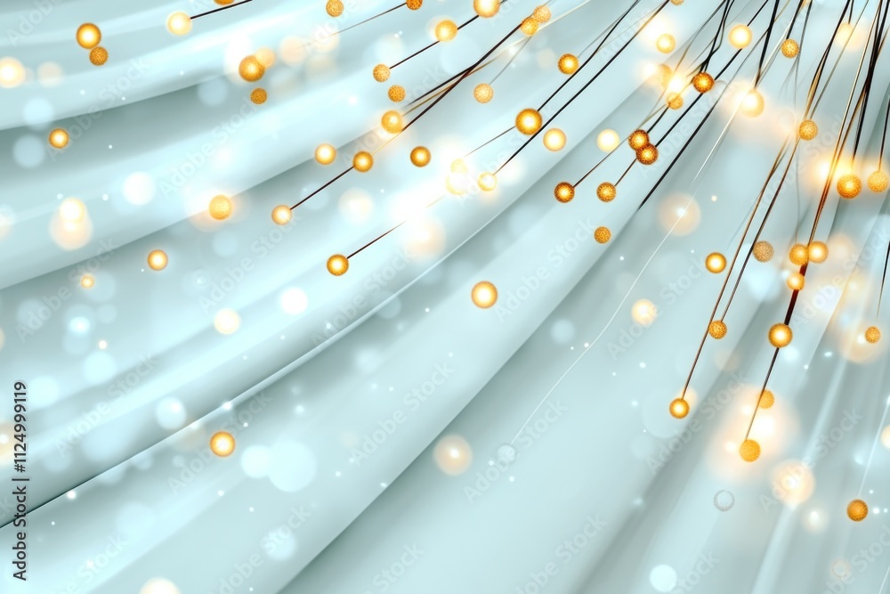 Poster a clean 2d illustration of dust particles floating in a light beam, drawn in soft grays and yellows 