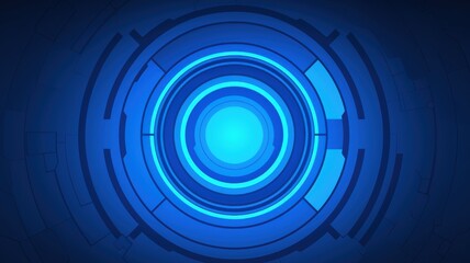 A vibrant blue abstract design featuring concentric circles and glowing elements, evoking a futuristic and digital aesthetic.