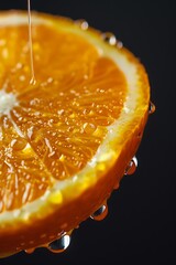 Fresh Orange Slice with Dripping Juice in Macro Detail