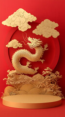 Obraz premium Symbolic artistic calligraphy of a dragon in red decorative sculpture cultural expression fantasy environment artistic viewpoint
