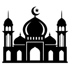 Mosque black silhouette vector illustration icon or logo design isolated on transparent background