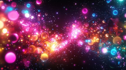 Fototapeta premium Vibrant colorful light particles swirl.