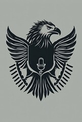 Obraz premium Eagle Microphone Logo Design with Sound Waves