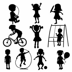 Children kids silhouette set, vector silhouette of children