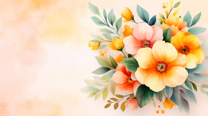 Obraz premium Beautiful Floral Arrangement with Vibrant Flowers and Green Leaves on Soft Background