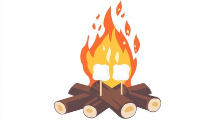 A campfire with marshmallows roasting on sticks, symbolizing outdoor fun.