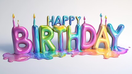 Colorful melting candles birthday greeting with vibrant rainbow letters