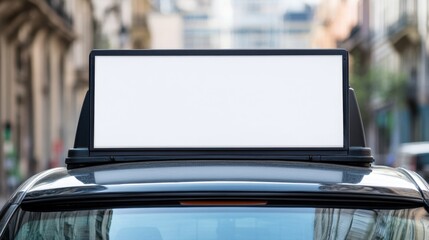 Urban Taxi with Blank Advertising Topper on City Street