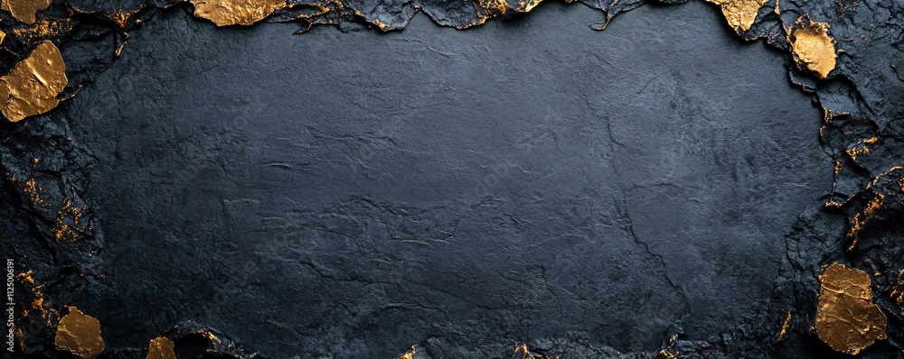 Poster Black stone background with golden frame creating luxurious texture