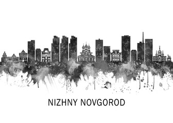 Fototapeta premium Nizhny Novgorod Russia Skyline BW, abstract painting travel illustration urban art modern downtown landmarks skyscrapers colorful artwork architecture