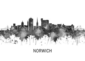 Fototapeta premium Norwich England Skyline BW, abstract painting travel illustration urban art modern downtown landmarks skyscrapers colorful artwork architecture