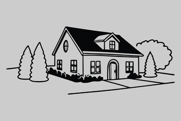 house line art silhouette design art and illustration
