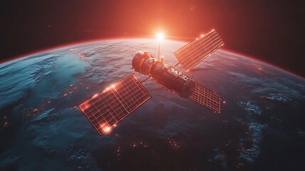 A satellite floating above the Earths surface space galaxy