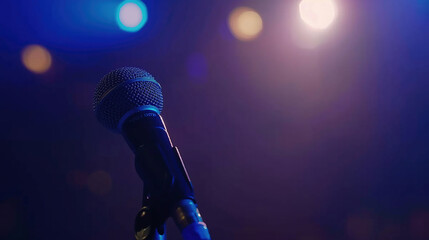 Obraz premium Microphone For Live Karaoke And Concert - Retro Mic With Defocused Abstract Background