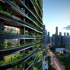 Obraz premium Urban farming concept with skyscrapers designed as vertical farms, ecomodern living and sustainability innovation