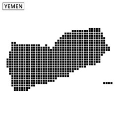 Map outline of Yemen with dotted pattern highlighting geographical features